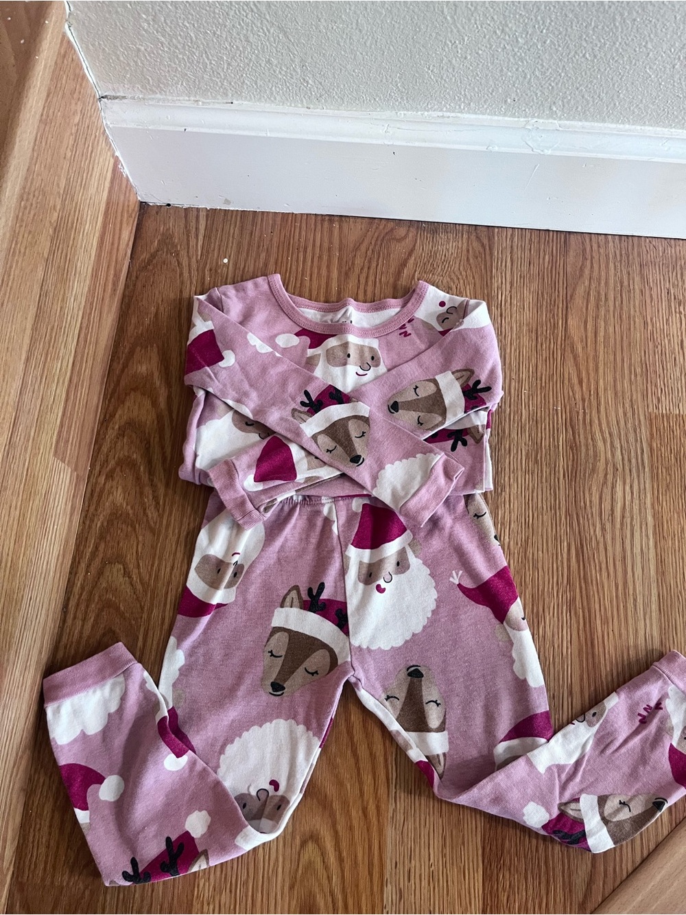 Carter's Pink Holiday Reindeer & Santa Pajama Set
